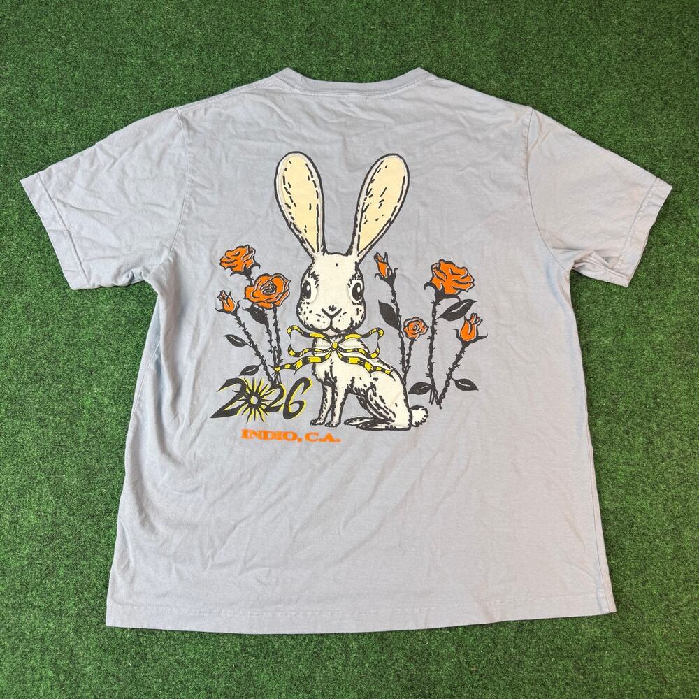 Coachella Ribbons & Roses 2026 Lineup Tee Shirt Adult Large Light Blue Rabbit